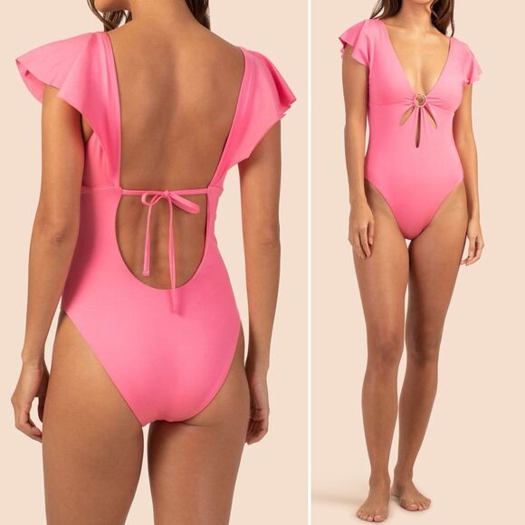 NWT Trina Turk Monaco Solids Flutter One Piece Swimsuit Geranium Pink Size 6 NEW - Picture 1 of 15